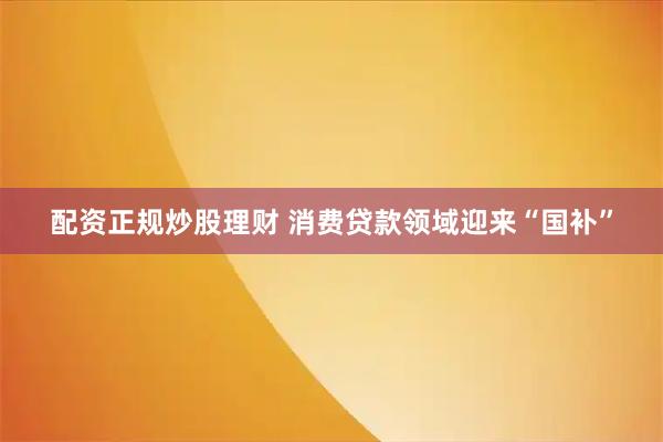 配资正规炒股理财 消费贷款领域迎来“国补”