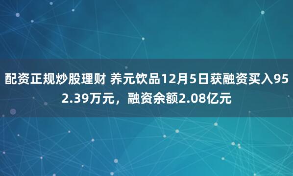 配资正规炒股理财 养元饮品12月5日获融资买入952.39万元，融资余额2.08亿元