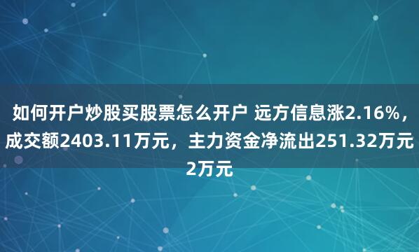 如何开户炒股买股票怎么开户 远方信息涨2.16%，成交额2403.11万元，主力资金净流出251.32万元